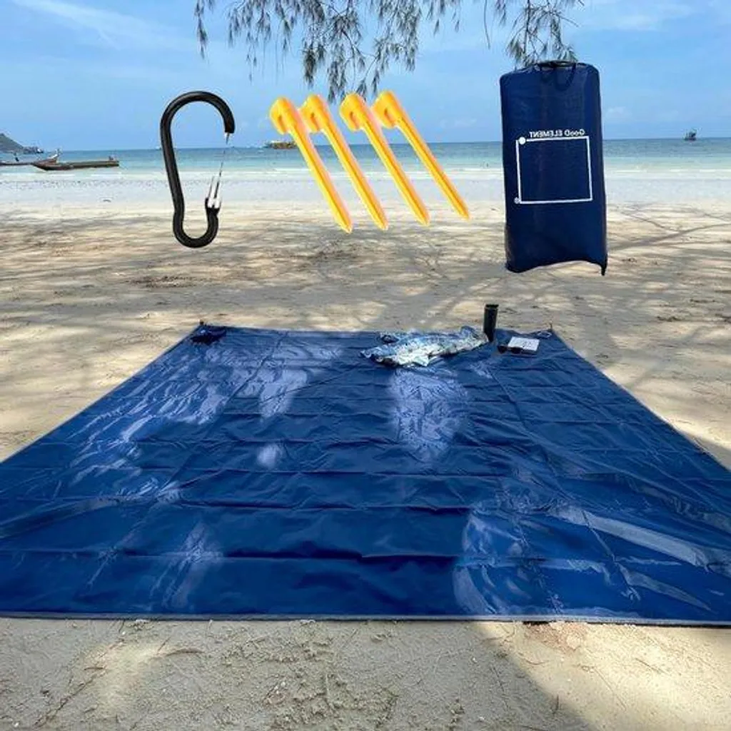 Drap de plage anti-sable XL 210x200 cm - Tapis de sol étanche pour extérieur