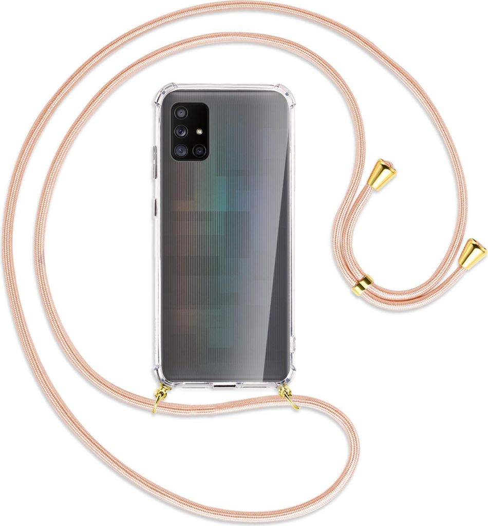 Handykette Backcover-Schutzhülle mit Band (Metall goldfarben) für Samsung Galaxy A71 5G - rose peach