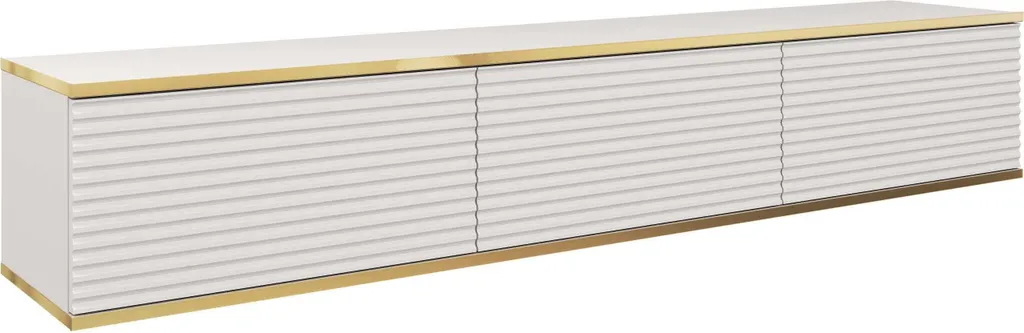 Banc TV Design 175cm Blanc et Or Oro FURNLUX en MDF Haute Qualité