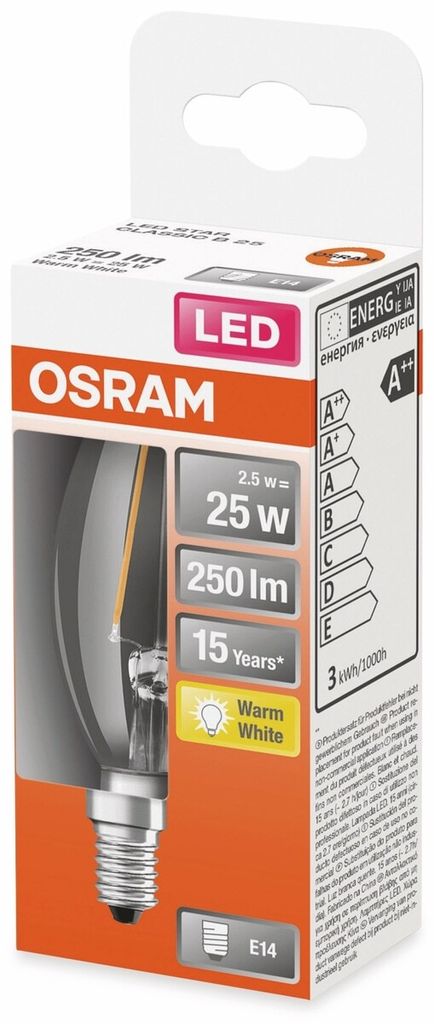 Osram STAR, 2,5 W, 25 W, E14, 250 lm, 15000 h, Teplá biela Obrázok produktu 