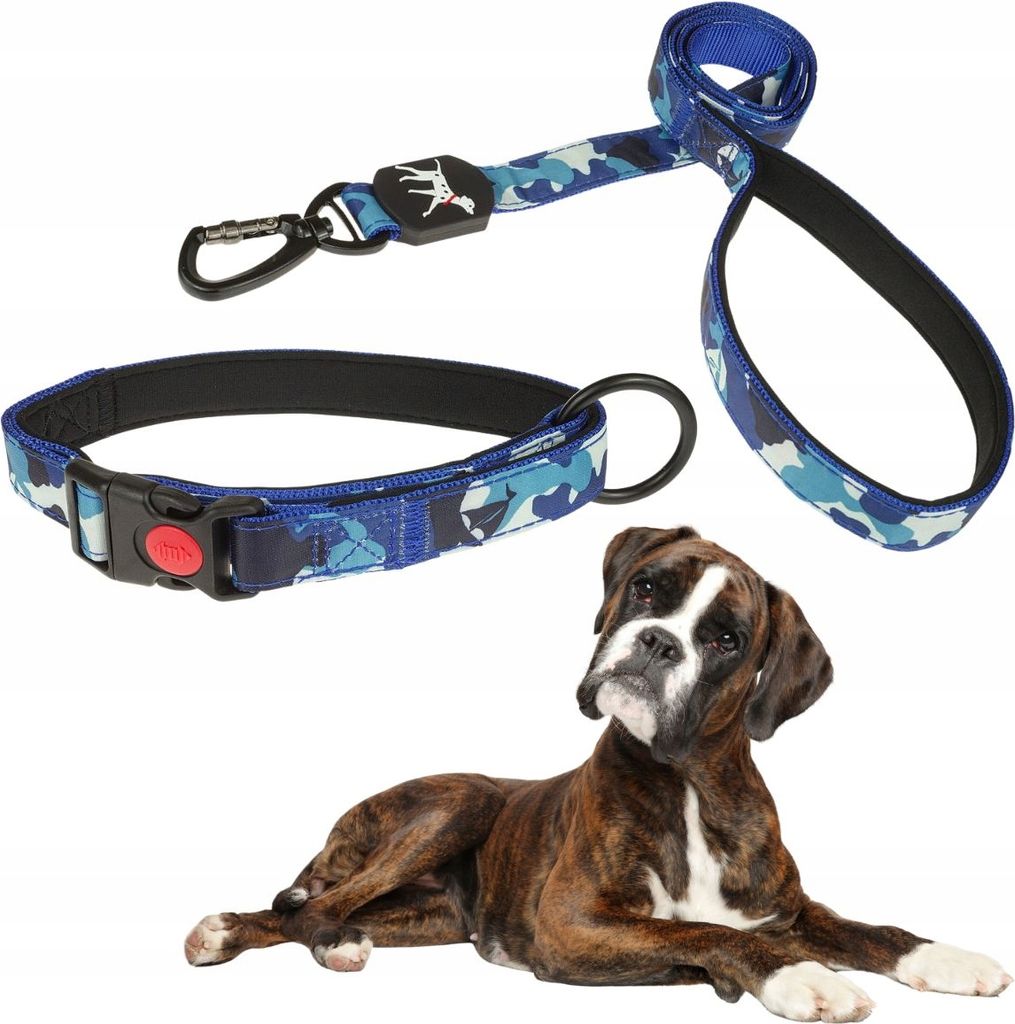 ADJUSTABLE COLLAR + LANYARD für Hunde mit Neoprenfutter und Clip.