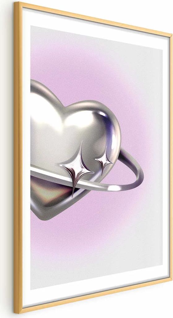 Posterpapier Poster - Cosmic Heart - silver heart with a ring on a purple background 60x90 cm Muster a-C-10143-ao-a
