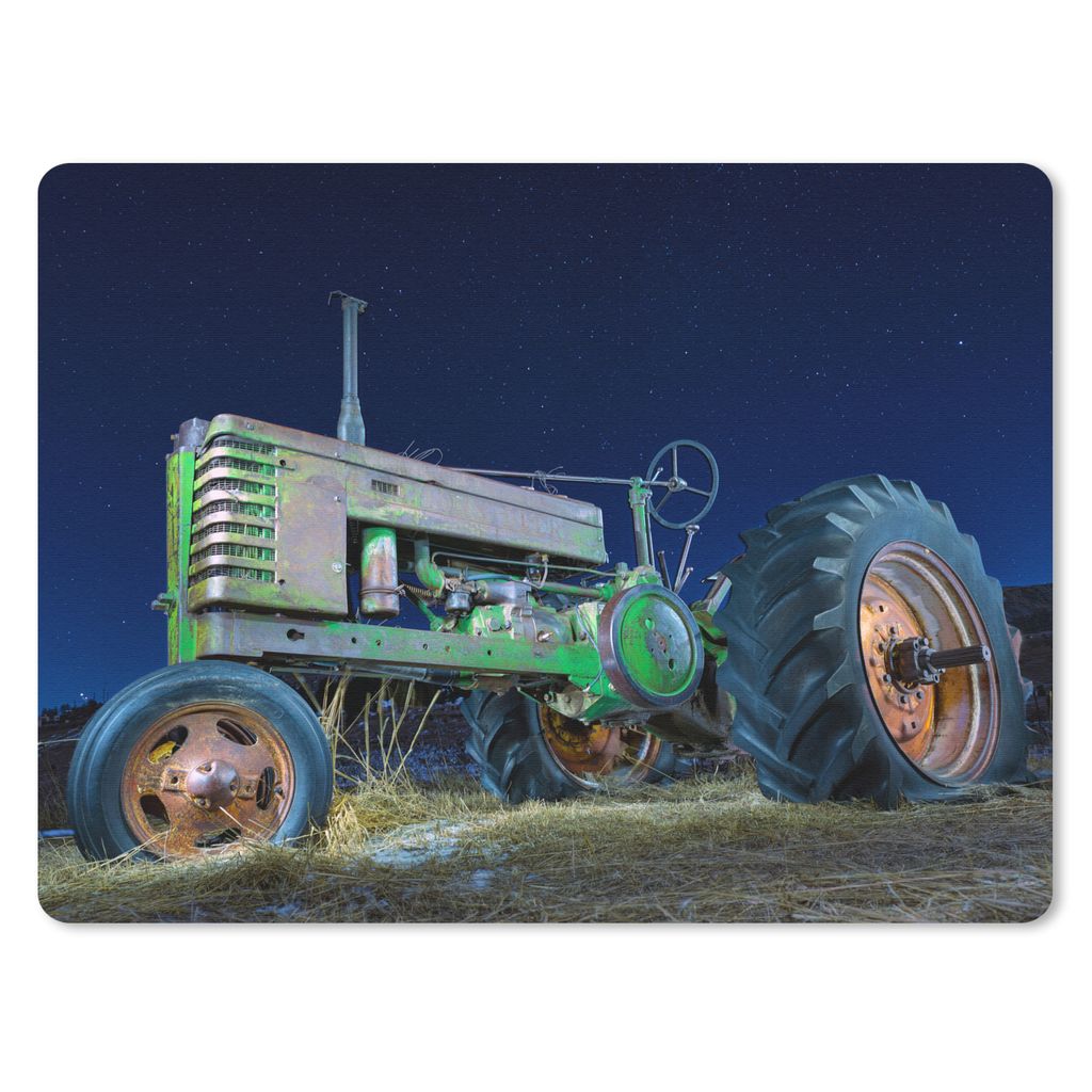MuchoWow Mauspad Mousepad Traktor - Grün - Sternenhimmel - Bauernhof - Nacht 23x19 cm - Mousepads - Maus Mat - Pad - Mausunterlage - Schreibtisc...