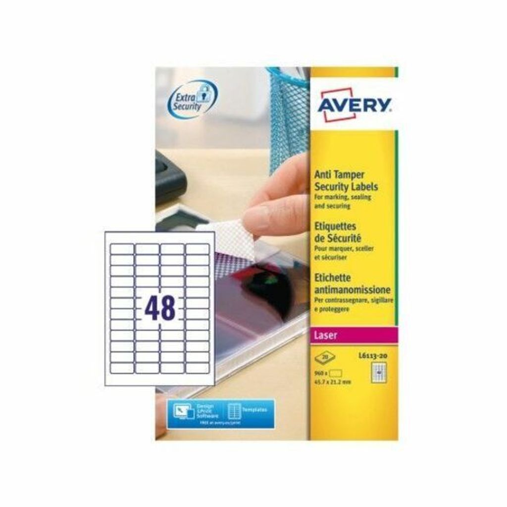 Avery Anti-tamper Label - Laser - L6113, Weiß, Selbstklebendes Druckeretikett, Polyester, Laser, Permanent, Rechteck