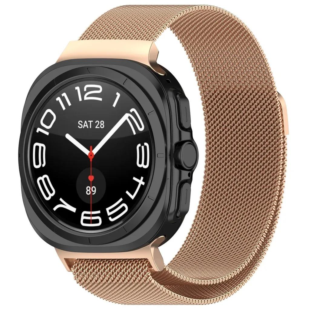 Per Samsung Galaxy Watch Ultra 47mm Milano Bracciale di ricambio in metallo e acciaio con chiusura magnetica oro rosa