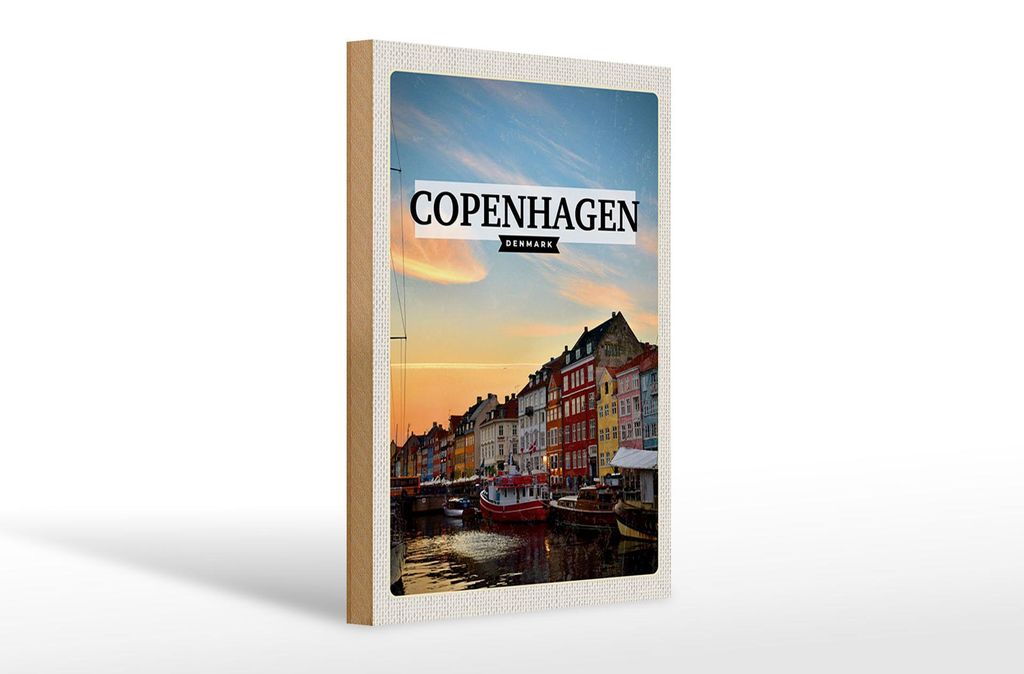 Holzschild Reise 20x30cm Copenhagen Denmark Sonnenuntergang
