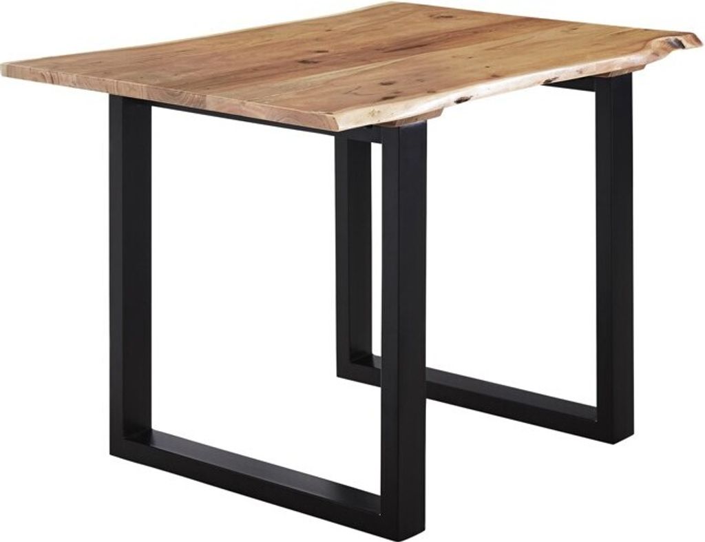 Esstisch Baumkante massiv Akazie natur 140 x 80 schwarz U-Gestell LUBIN