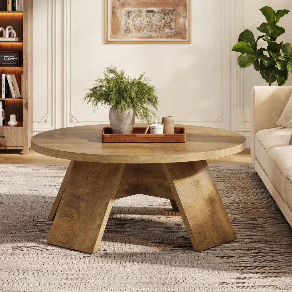 Table basse bois design 100 cm Tribesigns : stabilité et pied robuste