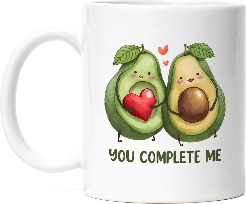 You Complete Me Tasse Weiß Avocado Valentinstag Freundin Freund Süß Geschenkidee Paar Liebe
