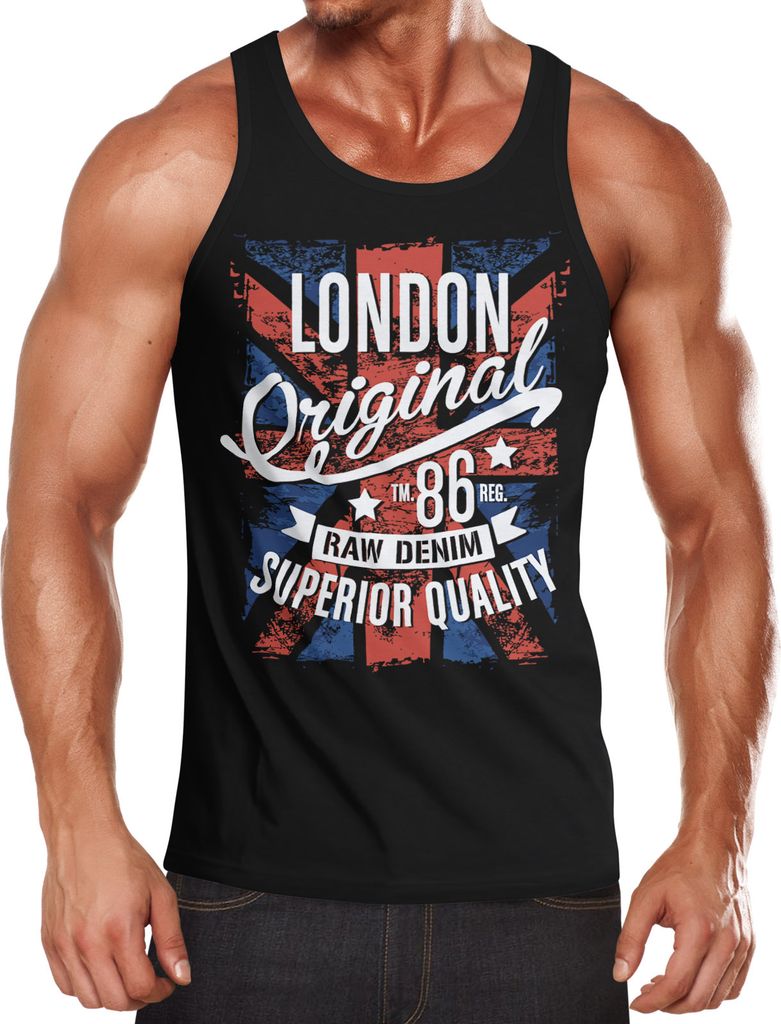 Herren Tank-Top London Vintage England Großbritannien UK Flagge Muskelshirt Muscle Shirt Neverless schwarz S