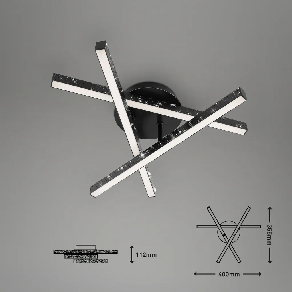 Lampada da soffitto a LED Lampada da parete Effetto glitterato 3000K 15W nera metallo Briloner - 8