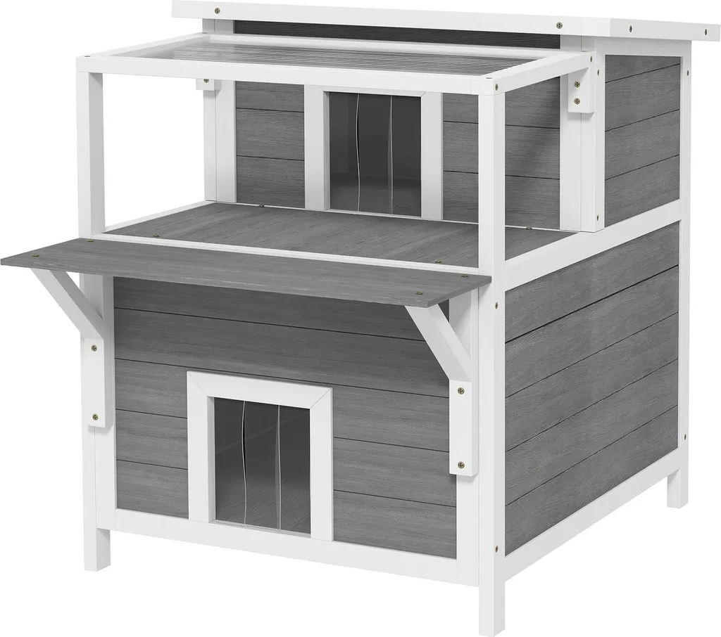 Maison pour chat bois contre le froid et la pluie avec étage 76 cm