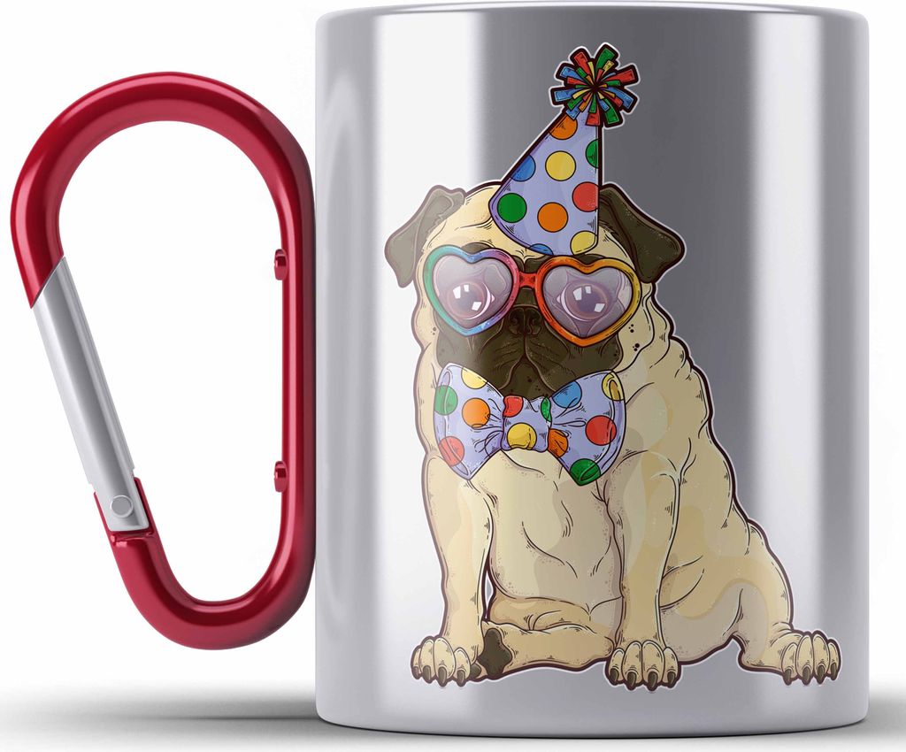 Trendation - Hunde Edelstahl Tasse Karabiner Mops Rasse Geschenk Mops-Besitzer Mops Mama Geschenkidee Lustig (Rot)