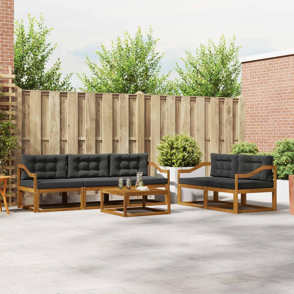 Outdoor-Sofagarnitur - VIDAXL - Terrassen-Sofa - mit Kissen - 6 pcs - Natur und Anthrazit