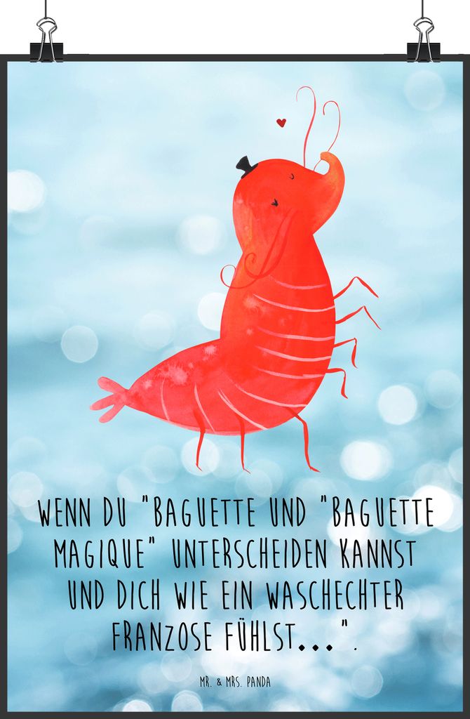 Mr. & Mrs. Panda Bild Garnele Franzose DIN A3 - Oceanblue - Geschenk, drucke, wanddeko, Kunstdruck, Meer, Krabbe, poster, Französisch, Wandbild
