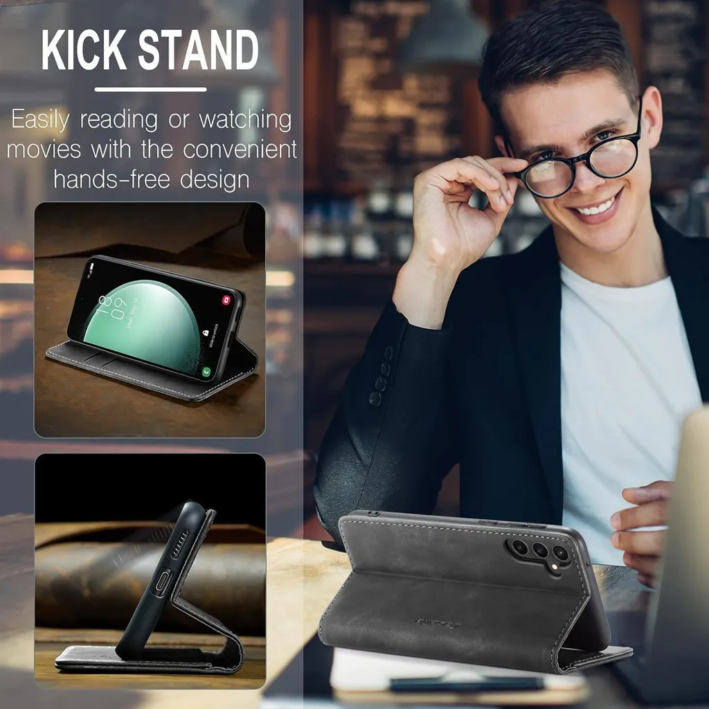 Custodia Samsung S23 FE 5G Grigio - Offerta Protezione Pelle Stand - 3