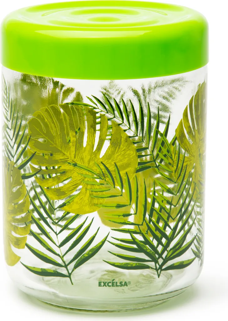 Excelsa Glass Fogliame Verde 800ml - Contenitore in Vetro con Tappo