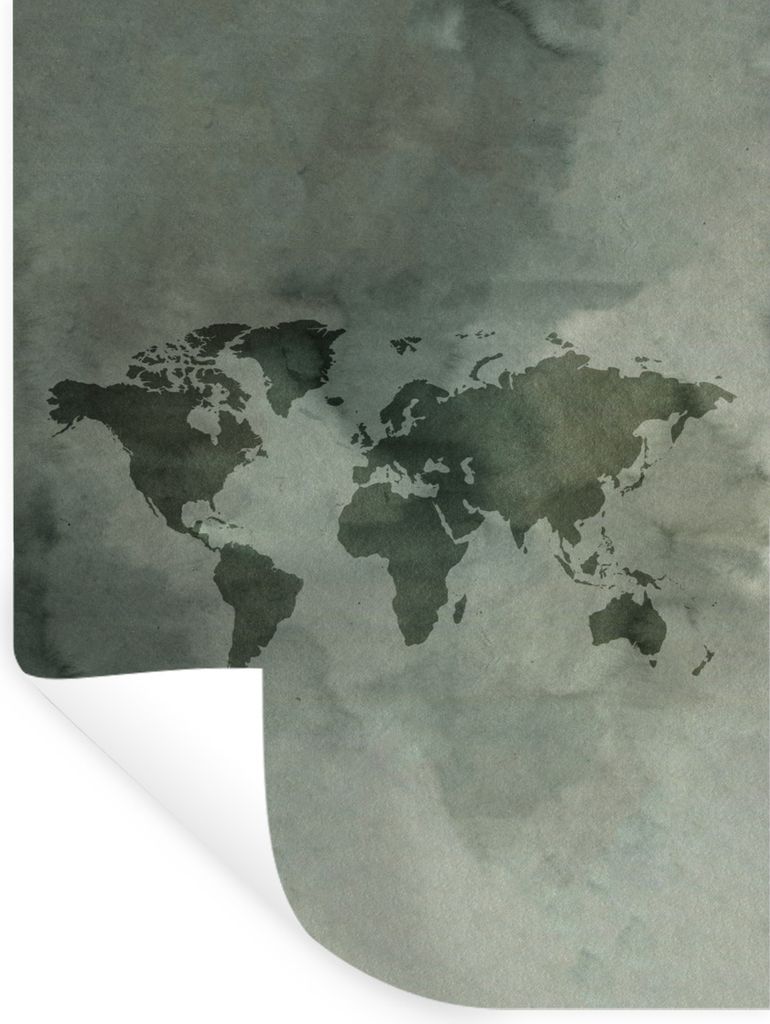 MuchoWow Wandtattoo Wandsticker Wandaufkleber Weltkarte - Aquarellfarbe - Grau 60x80 cm Selbstklebend und Repositionierbar - Repositionierbar - W...