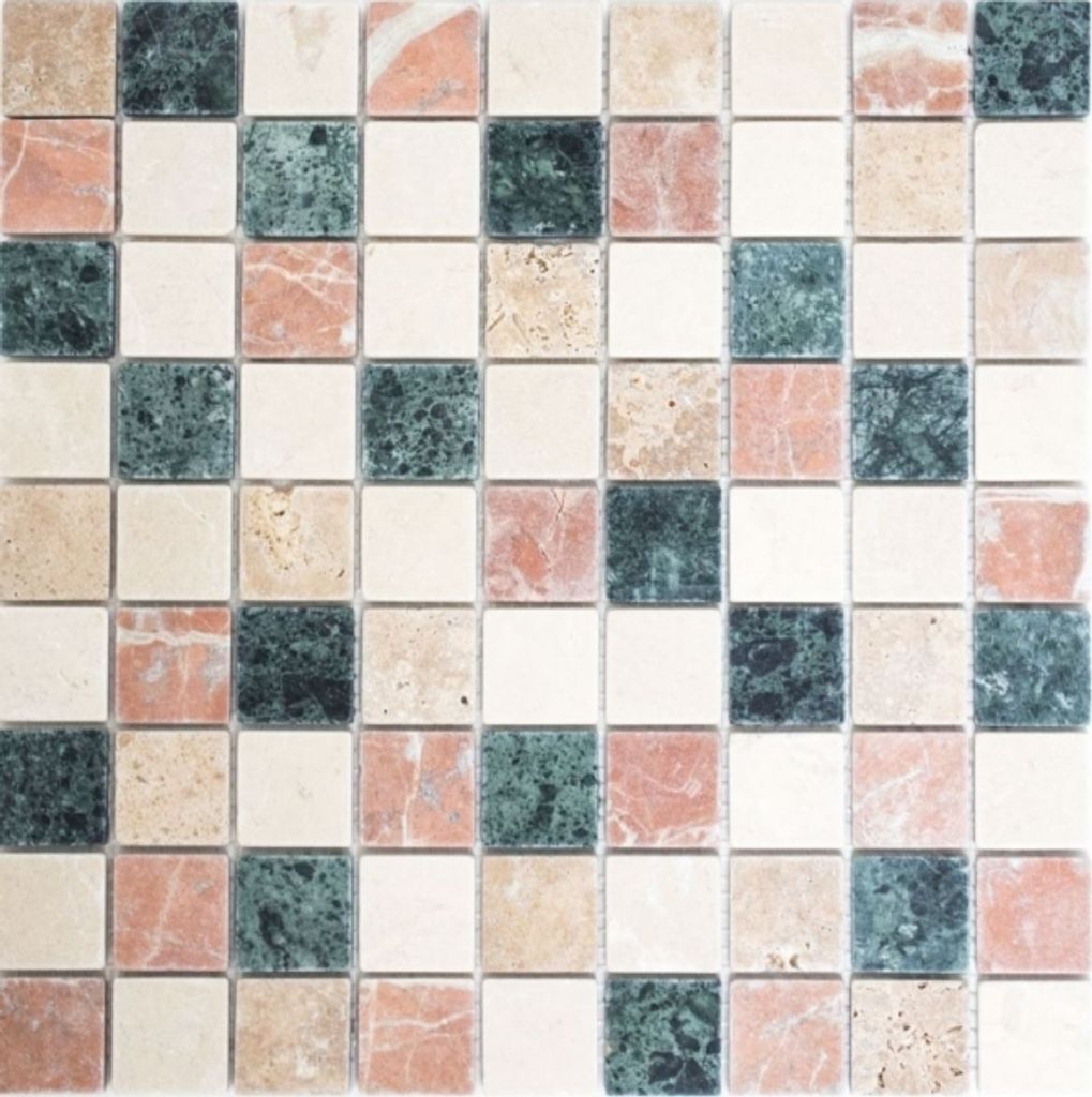 Mosaik Fliese Marmor Naturstein creme beige rot grün Random MOS42-1204