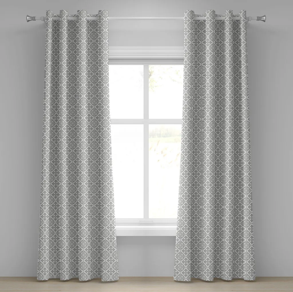 Set 2 Tende ABAKUHAUS Vittoriane 280x245 cm | Grigio Bianco Floreale