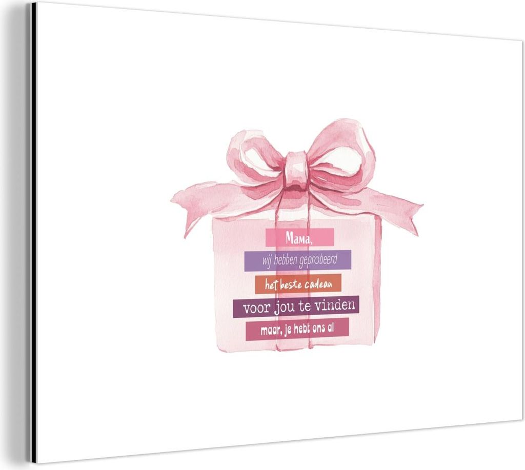 MuchoWow Wanddekoration Metall Metallbild Wandkunst 90x60 cm Geschenk - Schleife - Text - Rosa MuchoWow Aluminium Gemälde - Wandbilder