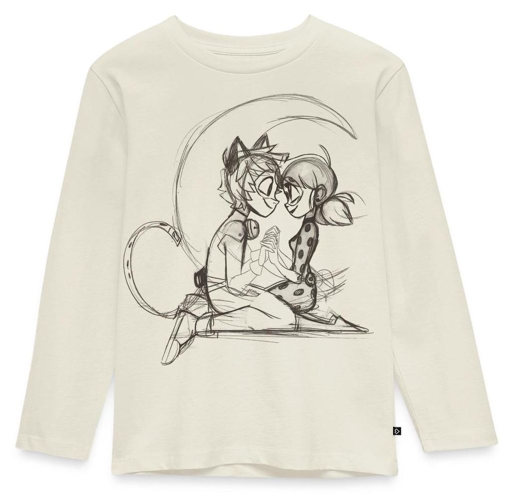 Spreadshirt Miraculous Ladybug Und Cat Noir Zeichnung Kinder Premium Langarmshirt, 122/128 (6 Jahre), Naturweiß