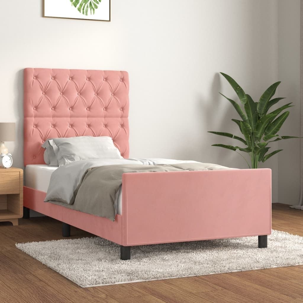 The Living Store Bettgestell mit Kopfteil Rosa 80x200 cm Samt