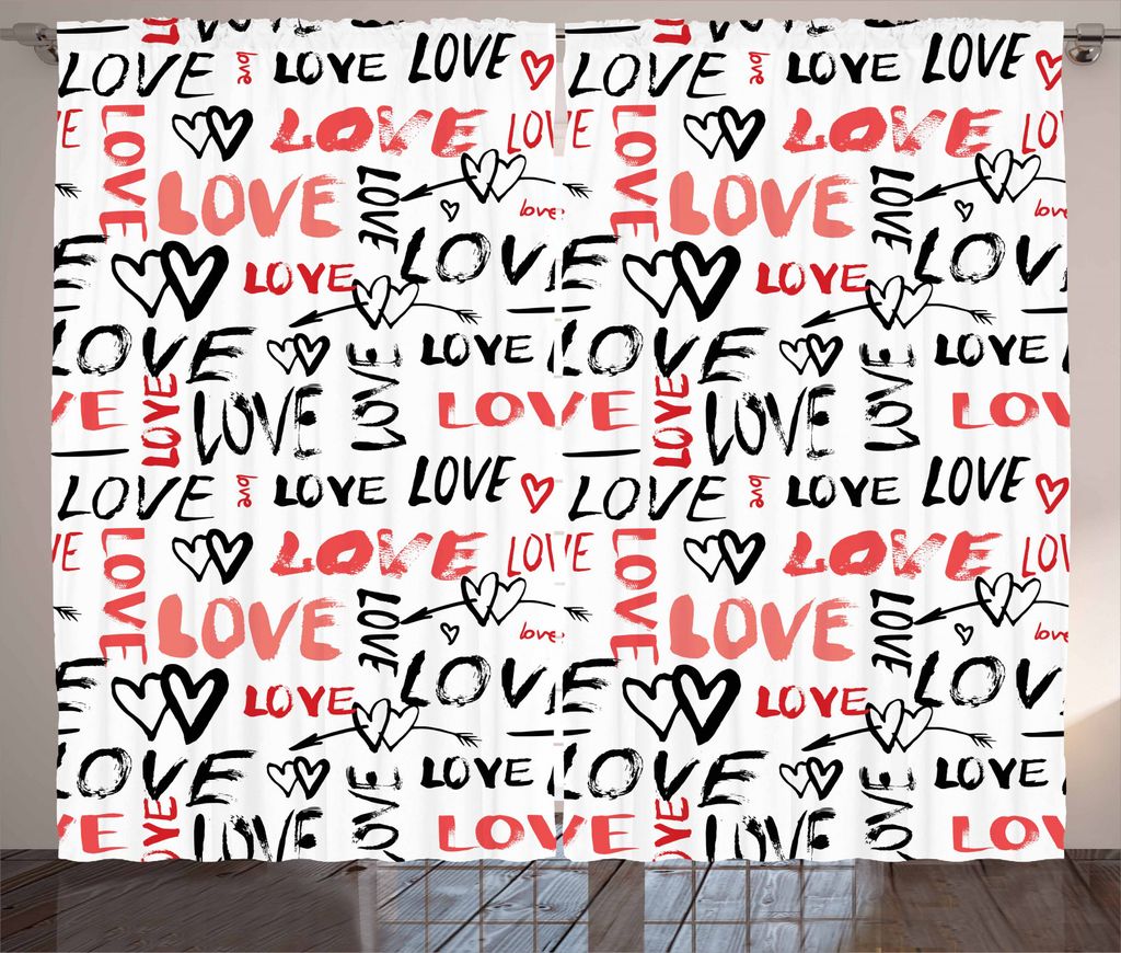 ABAKUHAUS Valentines Rustikaler Gardine, Hand gezeichnet Doodle, Schlafzimmer Kräuselband Vorhang mit Schlaufen und Haken, 280 x 245 cm, Schwarz W...