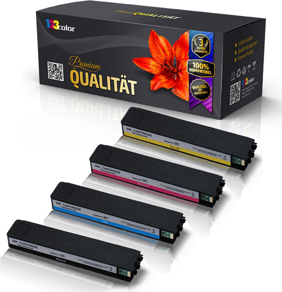 4x Kompatible Tintenpatronen für Troy PageWide 556dn SecureUV J3M71A J3M68A J3M69A J3M70A Schwarz Blau Rot Gelb - Office Light Serie