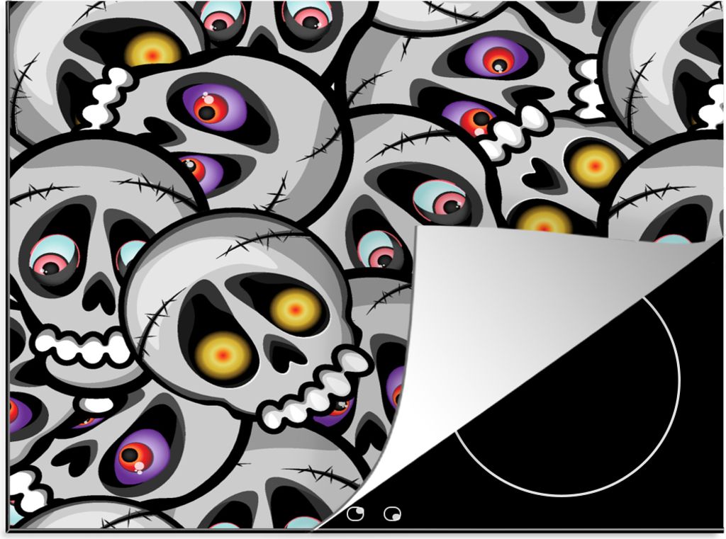 KitchenYeah Herdabdeckplatte Schädel - Muster - Augen , 59x51cm, Küche Deko, Glaskeramikkochfeld Herdabdeckung, Abdeckplatte fùr Kochfeld