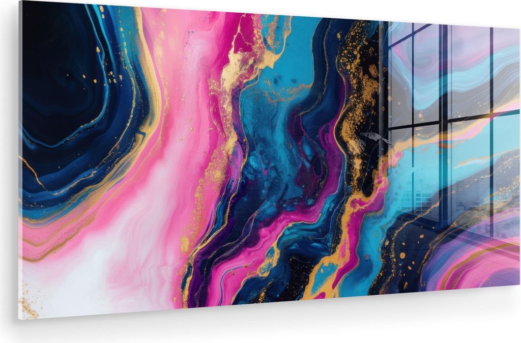 MuchoWow Glasbilder - Bilder auf Wandbild - Foto auf Glas Marmor - Modern - Gold 120x60 cm Wanddekoration aus Glas - Acrylglasbild - Acrylbilder - ...