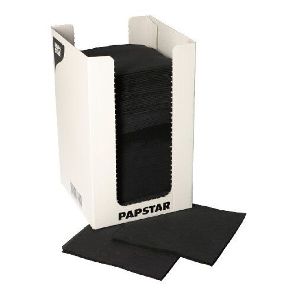 Papstar Servietten, schwarz, 2-lagig, 1/4-Falz, 20 x 20 cm, "PUNTO", in Spenderbox 14 x 100 Stück