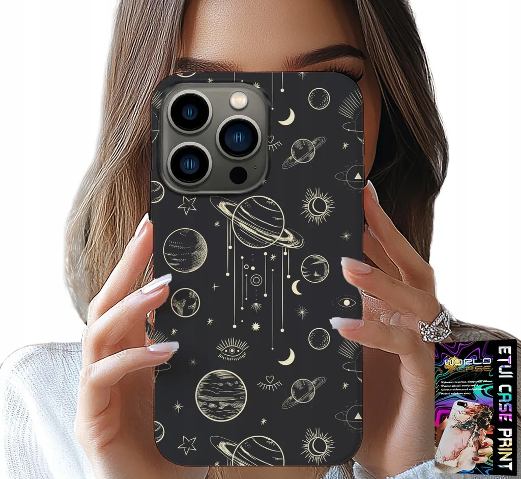 Custodia Per Iphone 15 Pro - Cosmo Pianeti Stelle Luna + Vetro