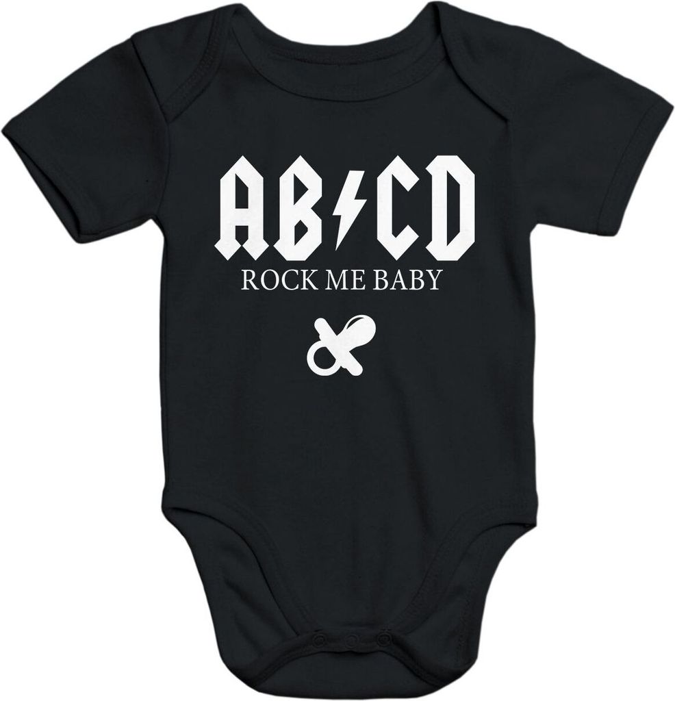 Kurzarm Baby Body ABCD Rock me Baby Hardrock Baumwolle Moonworks schwarz 3-6 Monate