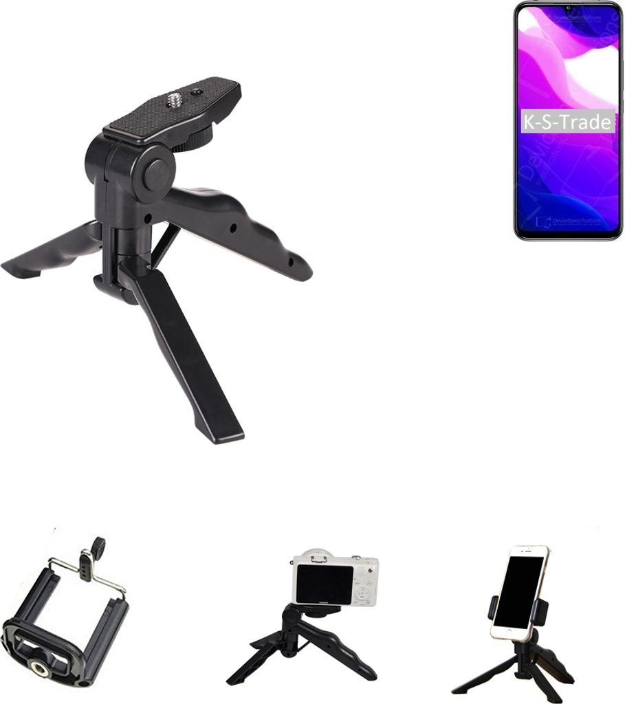K-S-Trade Stativ Tisch-Ständer Dreibein Handy-Stativ Ständer kompatibel mit Xiaomi Mi 10 Lite 5G Mini-Stativ Smartphone Tripod Handy-Stativ aus