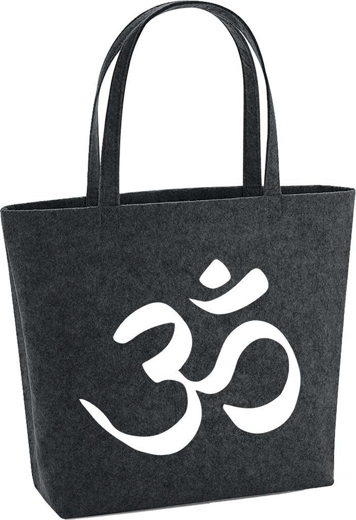 Huuraa Filzshopper Yoga-Om Symbol 22 Liter Charcoal Melange Filztasche Geschenkidee