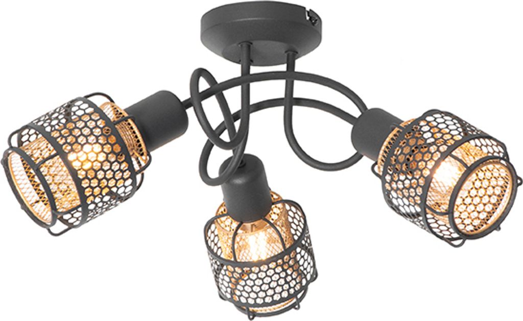 QAZQA - Design Design-Deckenleuchte I Deckenlampe I Lampe I Leuchte Schwarz mit Gold I Messing 3-flammig Spotbalken-flammig - Noud I Wohnzimmer I S...