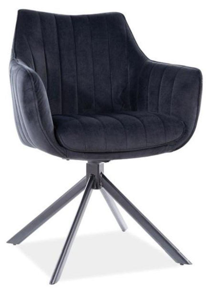 Chaise pivotante en velours - Noir - Pieds en métal noir - Image du produit 