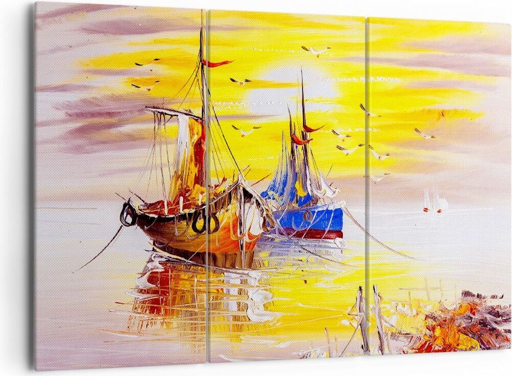 Bild auf Leinwand - Leinwandbild - Boote Sonne Meer Reisen - 165x110cm - Wand Bild - Wanddeko - Leinwanddruck - Bilder - Kunstdruck - Wanddekoratio...
