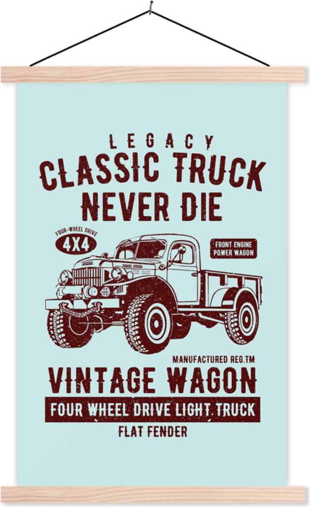 MuchoWow Textilposter Mancave - Auto - Retro - Blau 40x60 cm mit holzfarbenen Rahmen - Poster