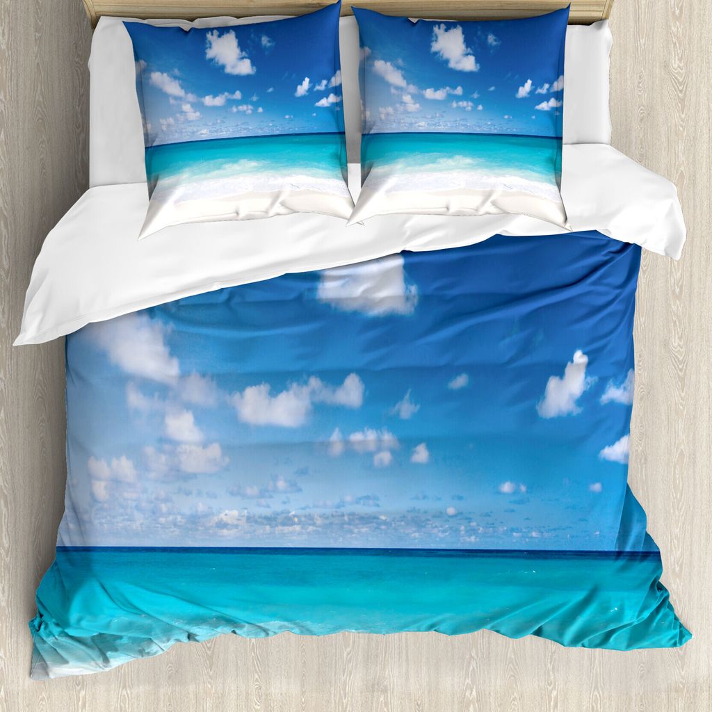 ABAKUHAUS Ozean Bettbezug, Barbados Küste Sommer, Milbensicher Allergiker geeignet mit Kissenbezügen, 200 cm x 200 cm - 80 x 80 cm, Blau Aqua Coc...