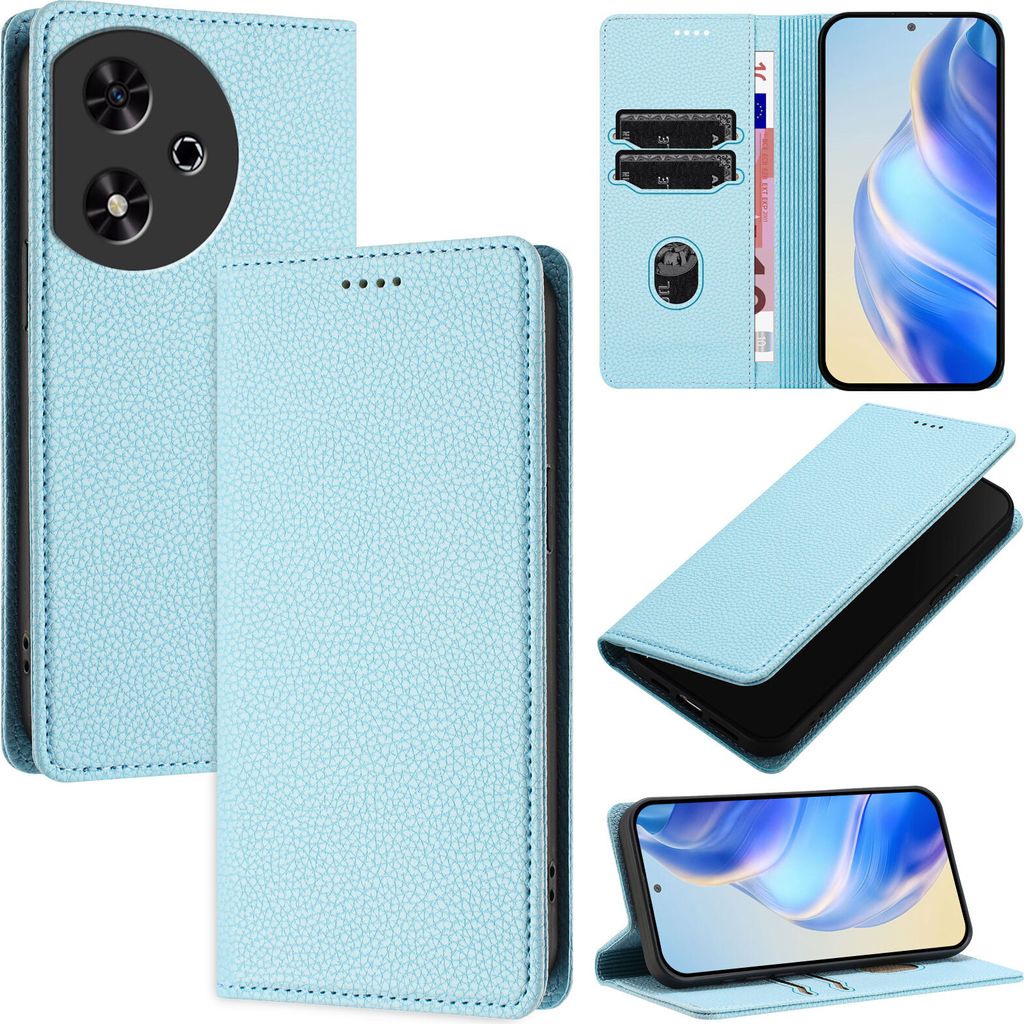Litchi Leder Handyhülle für Honor Play 50 Wallet Kartenfächer Standfunktion Hülle Hellblau