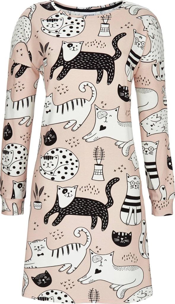 Ringella Damen Sleepshirt mit Katzendessin : Farbe: rosa Größe: 38