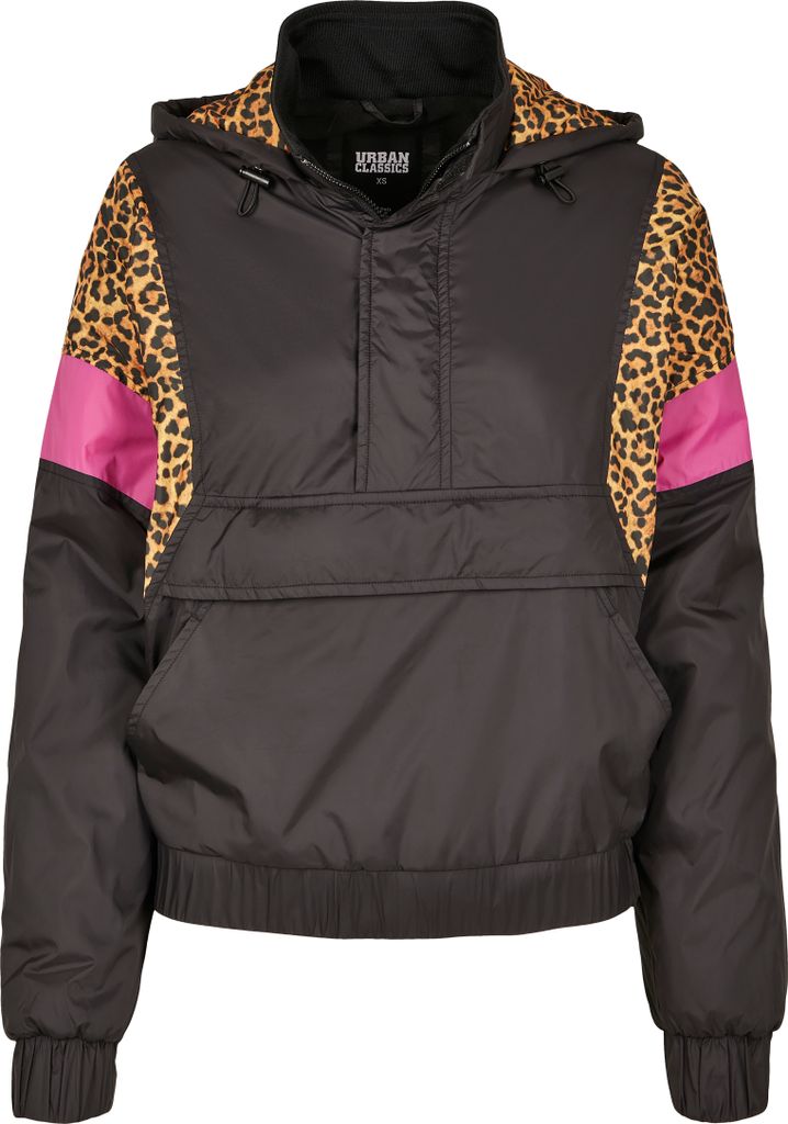 Urban Classics Leo Pull Overjas voor dames, met dierenprint, rits en buikzak, verkrijgbaar in 4 kleurvarianten, maat XS tot 5XL, meerkleurig (Black/Leo 01945), 3XL