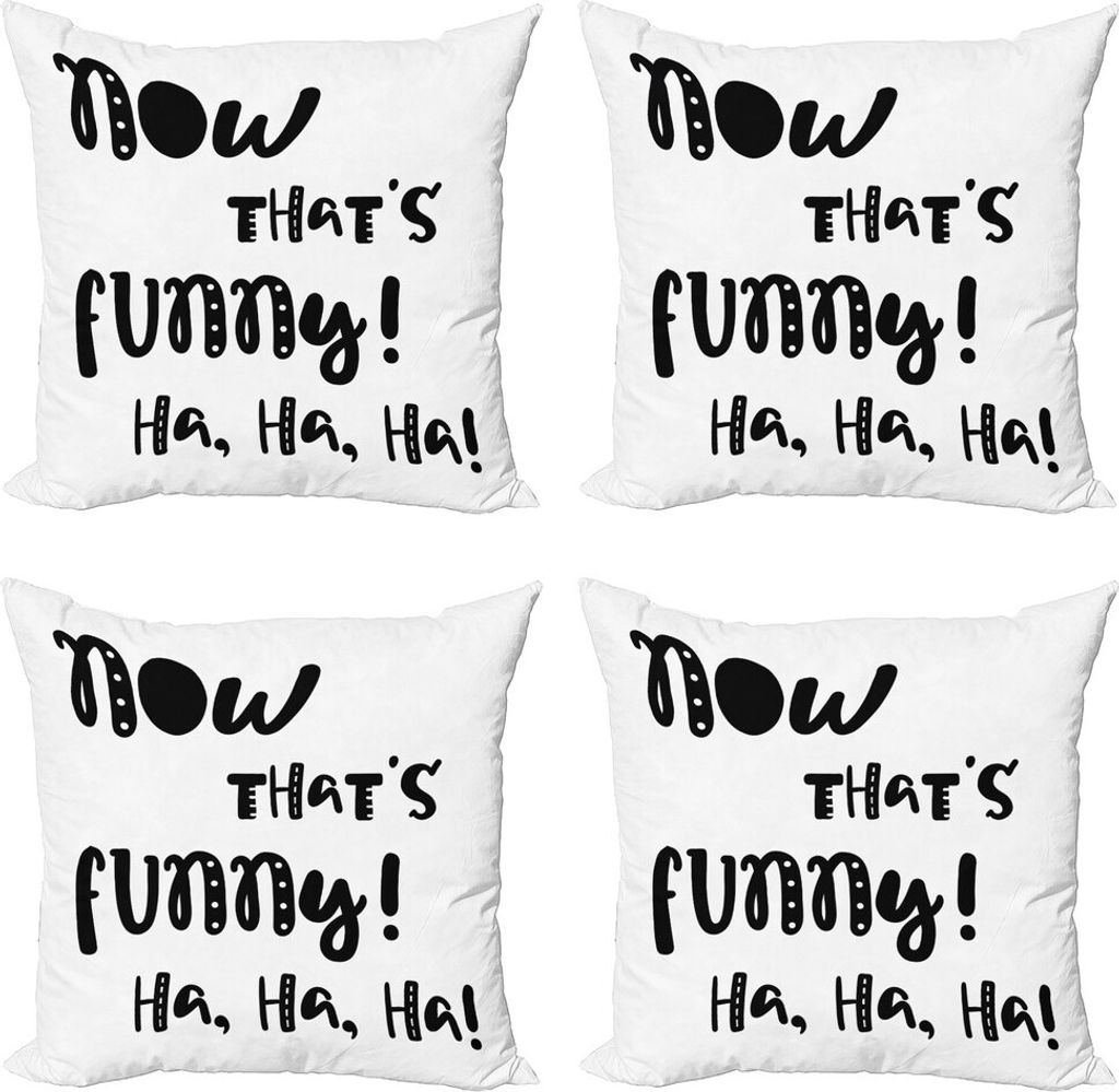 ABAKUHAUS lustige Wörter Kissenbezug Set (4 Stück), Witze und Lachen, Moderner Doppelseitiger Digitaldruck, 60 cm x 60 cm, Schwarz-Weiss