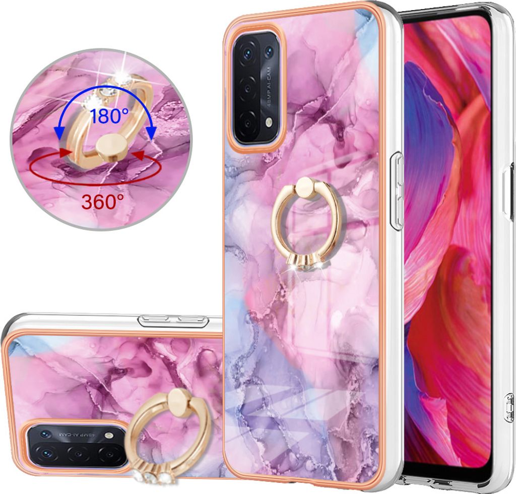OPPO A74 5G Hülle, Muster TPU Silikon Stoßdämpfer Bumper Schutzhülle mit Ring Ständer für OPPO A74 5G / A93 5G / A54 5G / A93S 5G Pink