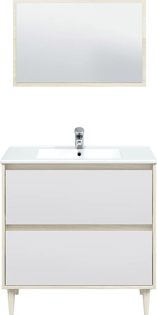 Meuble bas de salle de bain VERONA 80 cm style scandinave Chêne et Blanc