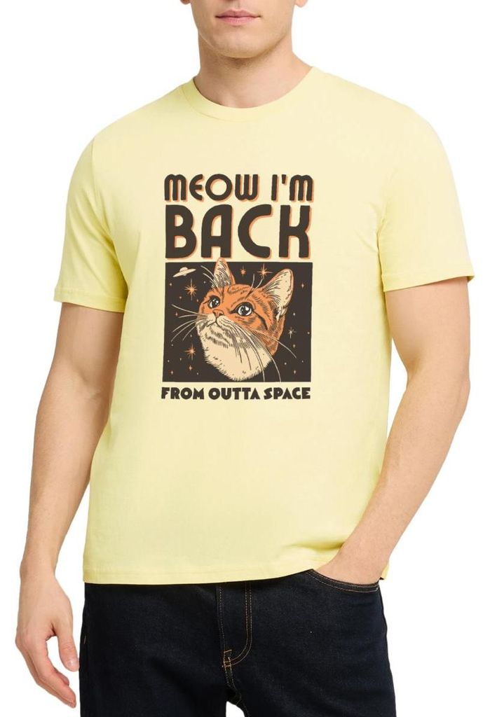 Spreadshirt Lustiges Weltraum Katzen Motiv Uni Bio T-Shirt, XS, Creme