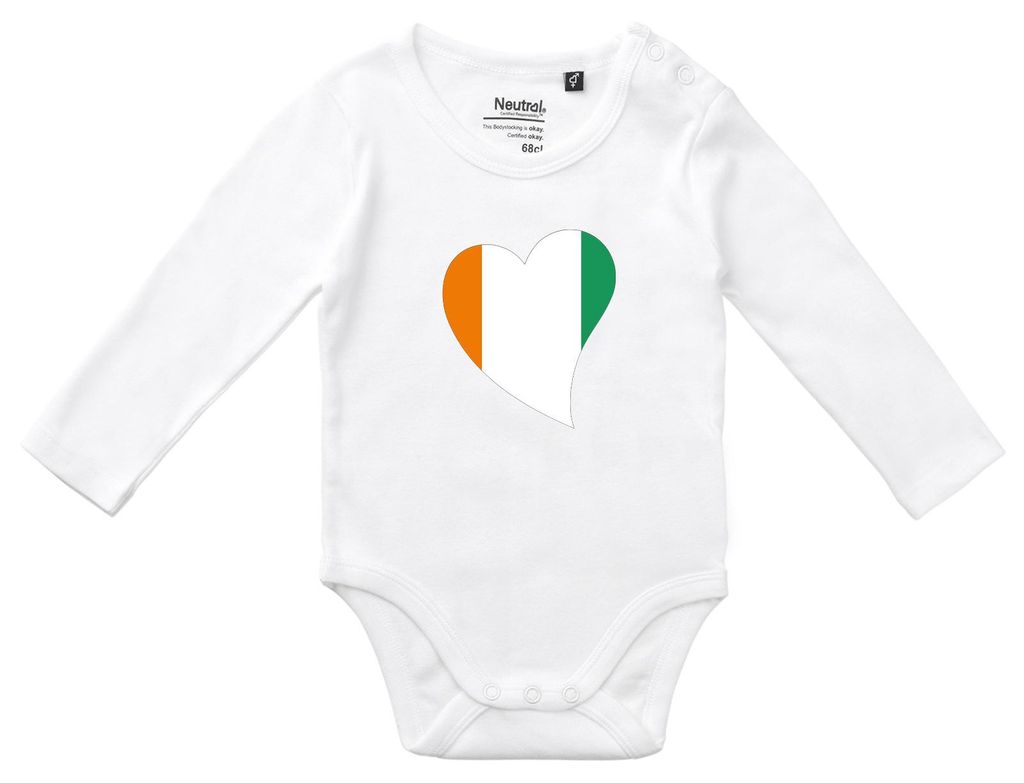 Huuraa Baby Body Elfenbeinküste Flagge Herz 62 White Baumwolle Fairtrade Langarmbody Geschenkidee