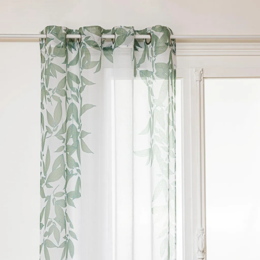 Rideau avec œillets motif feuilles 140 x 240 cm - Voilage élégant blanc